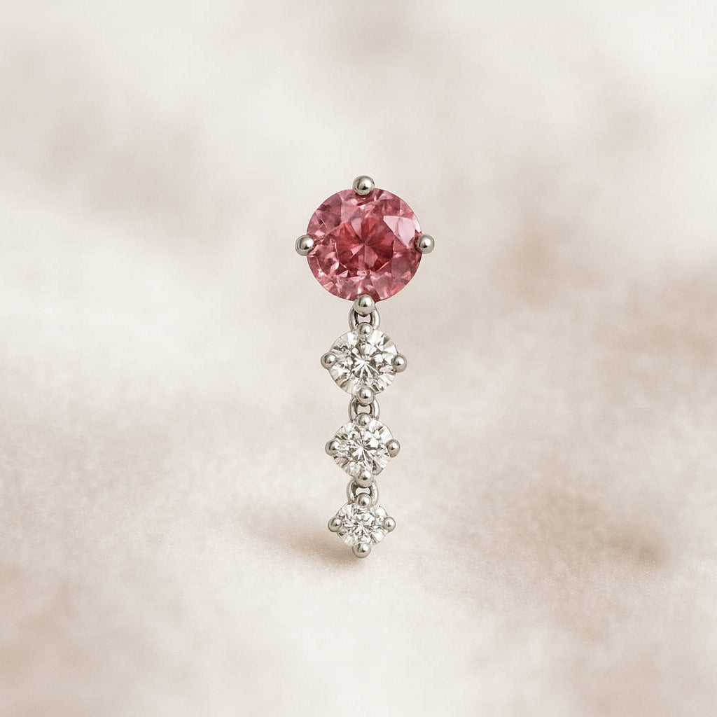 עגיל ספיר ורוד ויהלומים