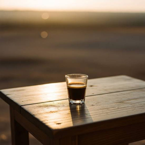 כוס קפה על רקע של שקיעה בנגב