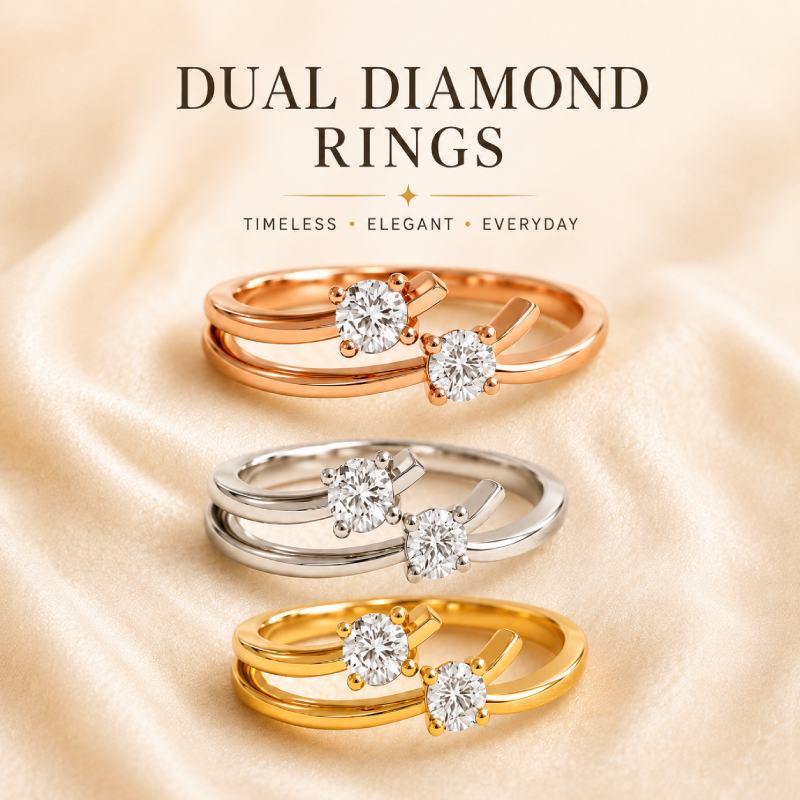2 gold rings with two diamonds 