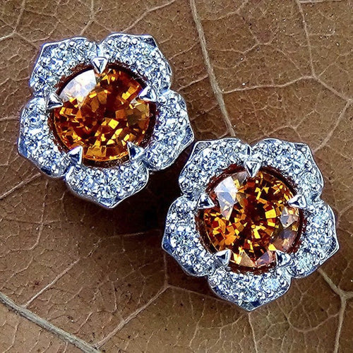orange sapphire studs earrings