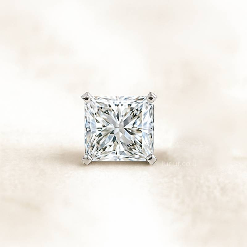 Square-cut diamond on a light beige background