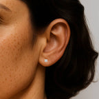 Close-up of a person's ear with an earring against a neutral background