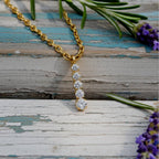 Diamond necklace on a wood background 