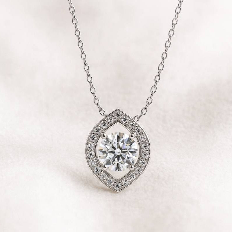 Diamond necklace on a light pink background