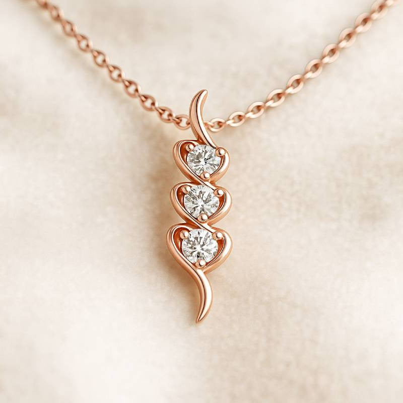 Rose gold necklace with a unique pendant on a soft beige background