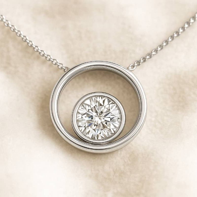 necklace with a round pendant on a beige background