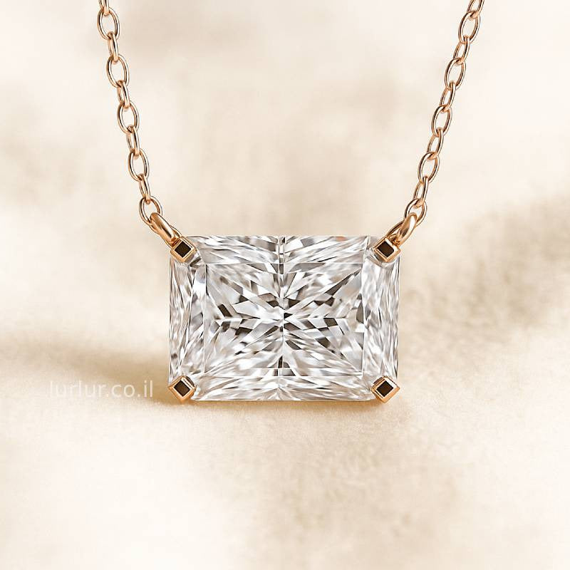 Diamond necklace with rose gold chain on a soft beige background