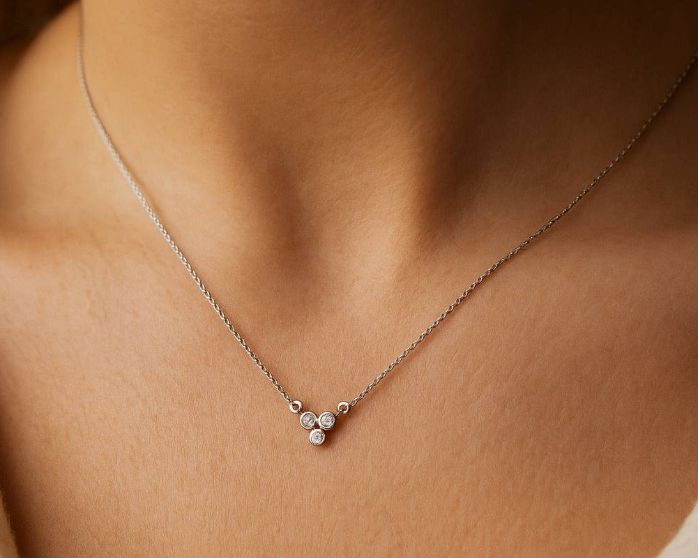 necklace with a small pendant on a person's neck