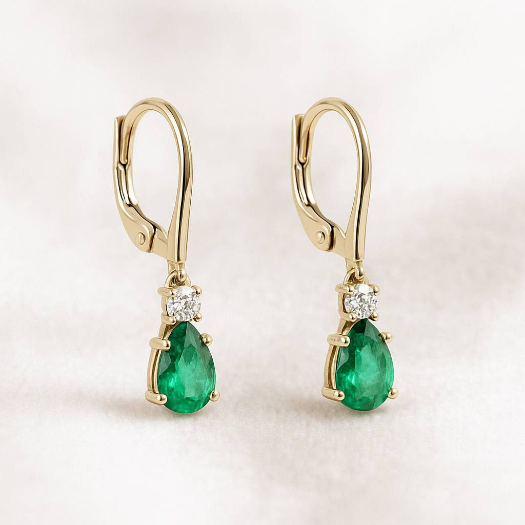 עגילים אמרלד ויהלומים